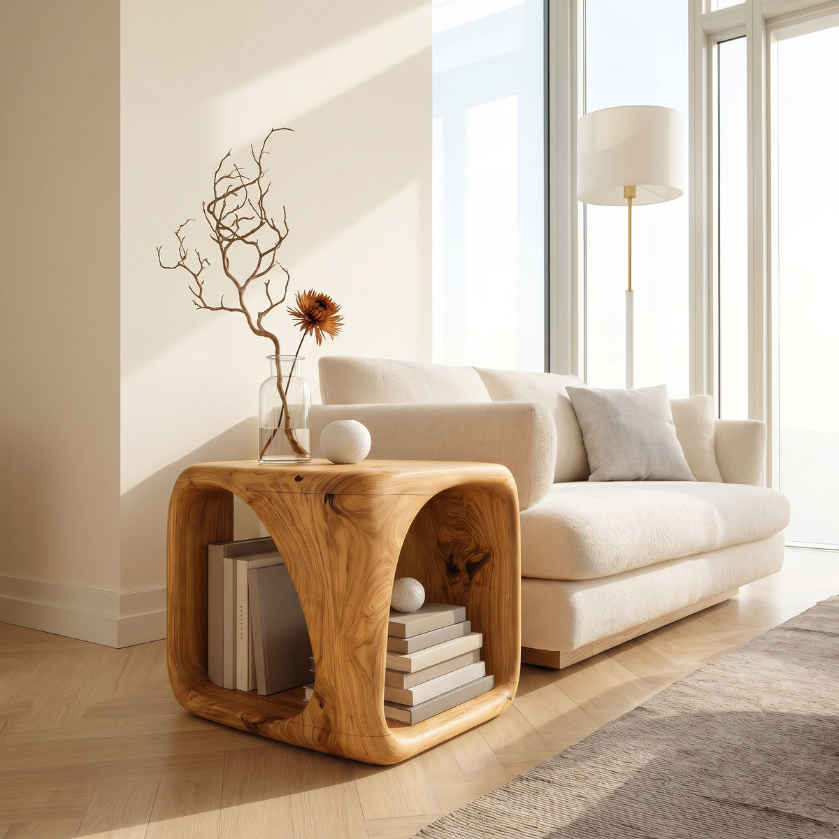 Solid Wood Waterfall Side Table with Open Hollow Center - Image 5