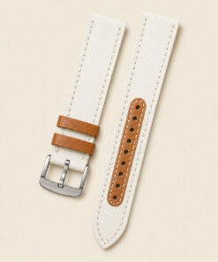 Canvas Watch Strap in Off White & Brown · Handmade in Saigon