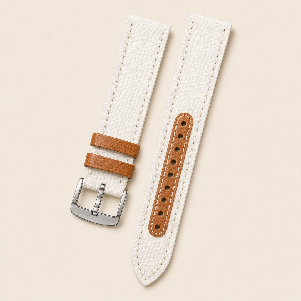 Canvas Watch Strap in Off White & Brown · Handmade in Saigon