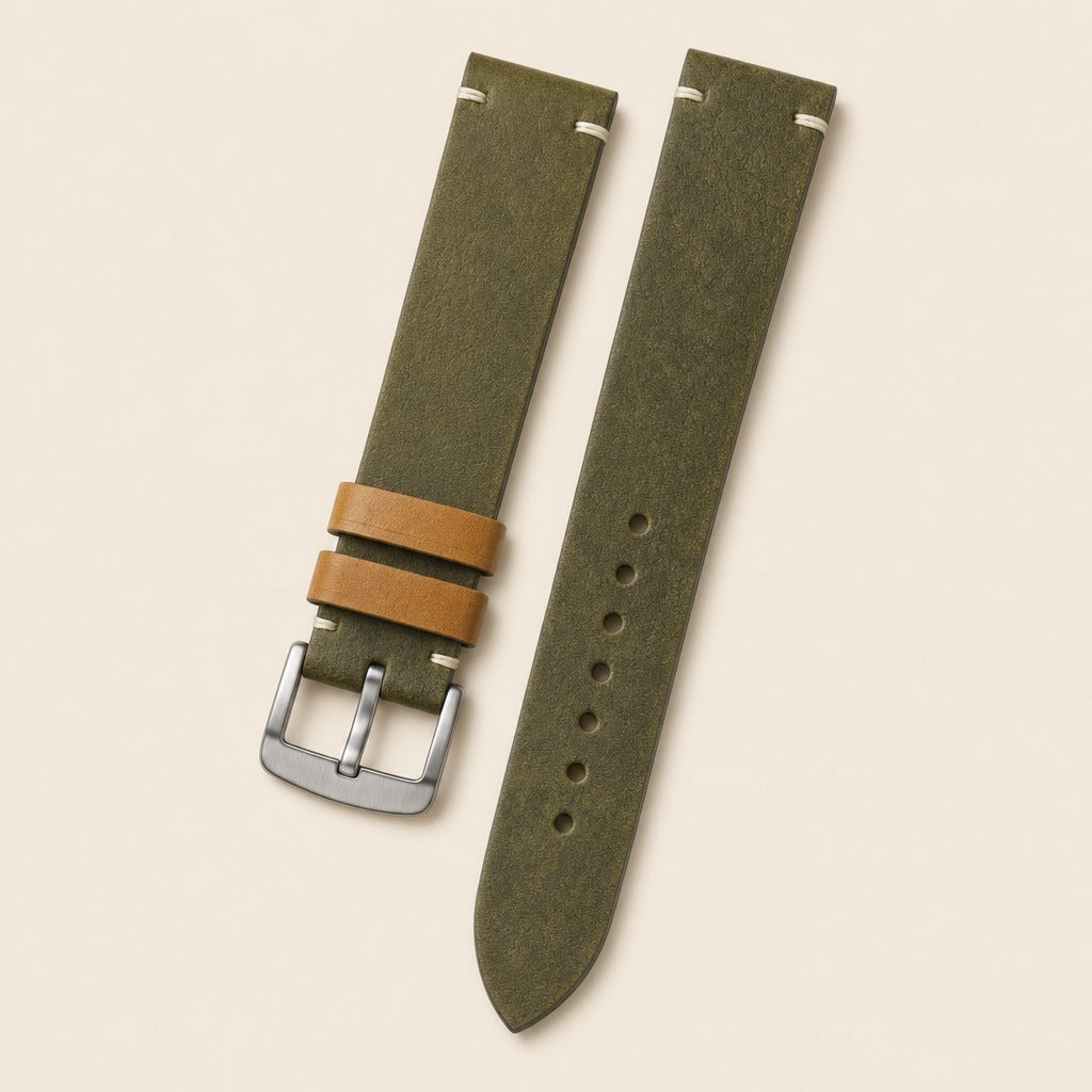 Waxed Leather Watch Strap in Olive Green · Handmade in Saigon