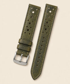 Rally Waxed Leather Watch Strap in Olive · Handmade in Saigon