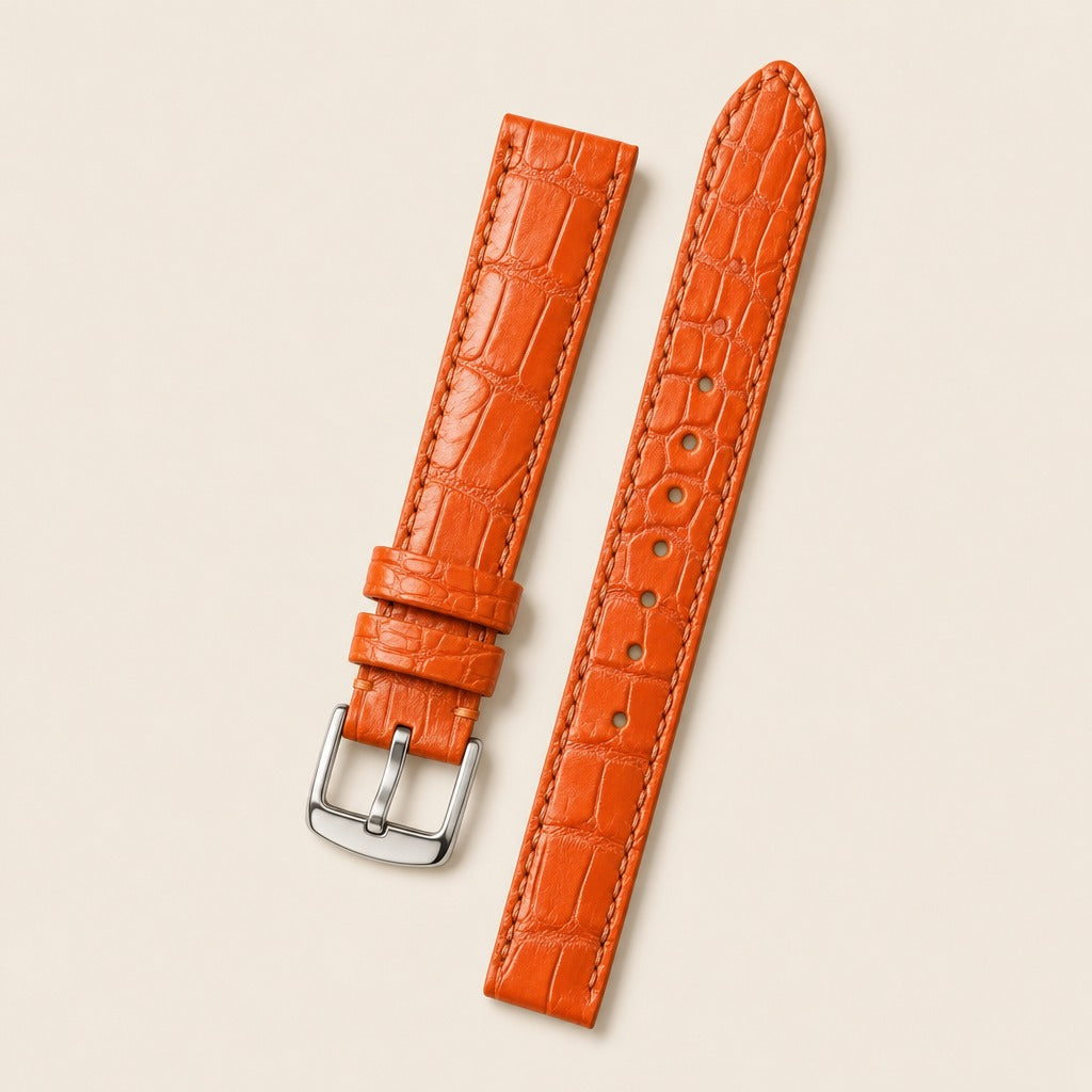 Alligator Leather Watch Strap in Orange · Handmade in Saigon