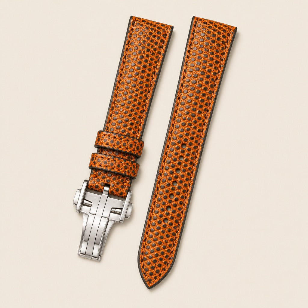 Lizard Leather Watch Strap in Orange & Black · Handmade in Saigon