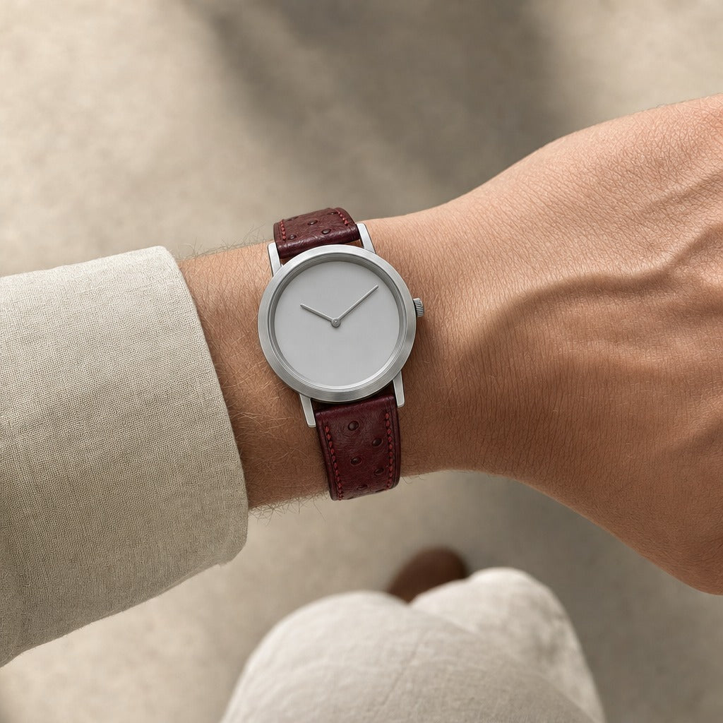 Smooth Ostrich Leather Watch Strap in Oxblood · Handmade in Saigon - Image 2