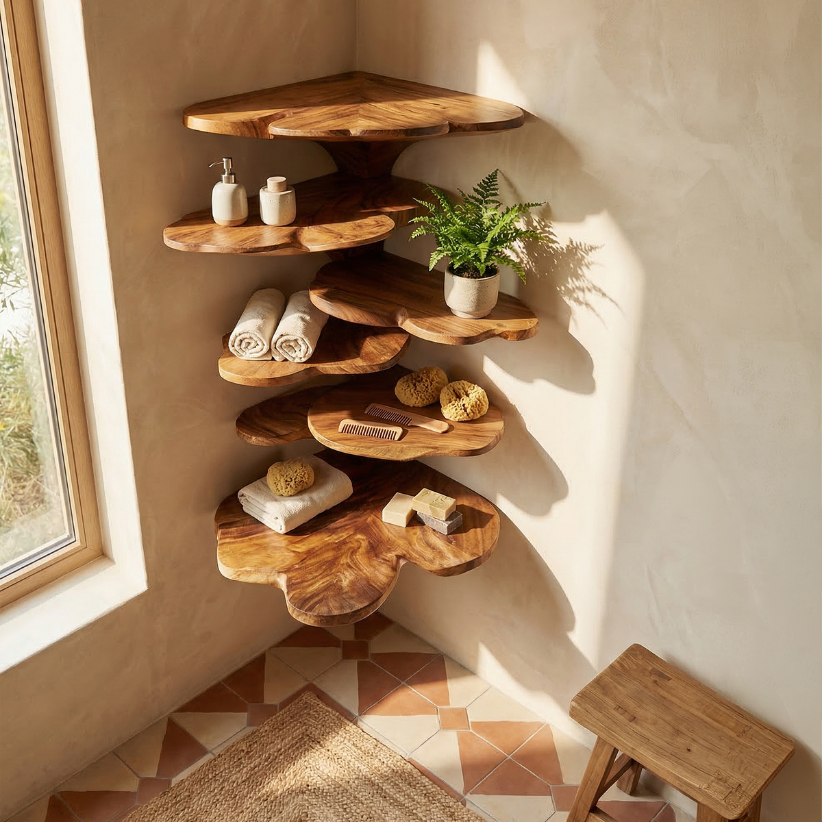 Boho Leaf-Shaped Solid Wood Corner Shelf for Nursery Walls - Image 2