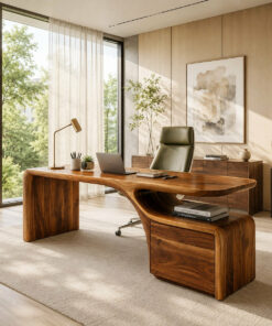 Organic Solid Wood Desk with Curved Drawer Base for Home Office