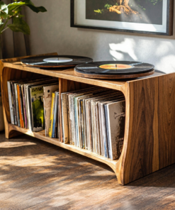 Mid-Century Low Record Player Stand in Natural Wood