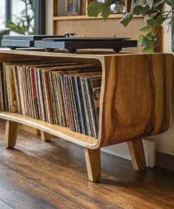 Solid Wood Record Player Stand with Open Vinyl Storage