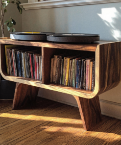 Minimalist Low Wood Record Player Stand for Living Room
