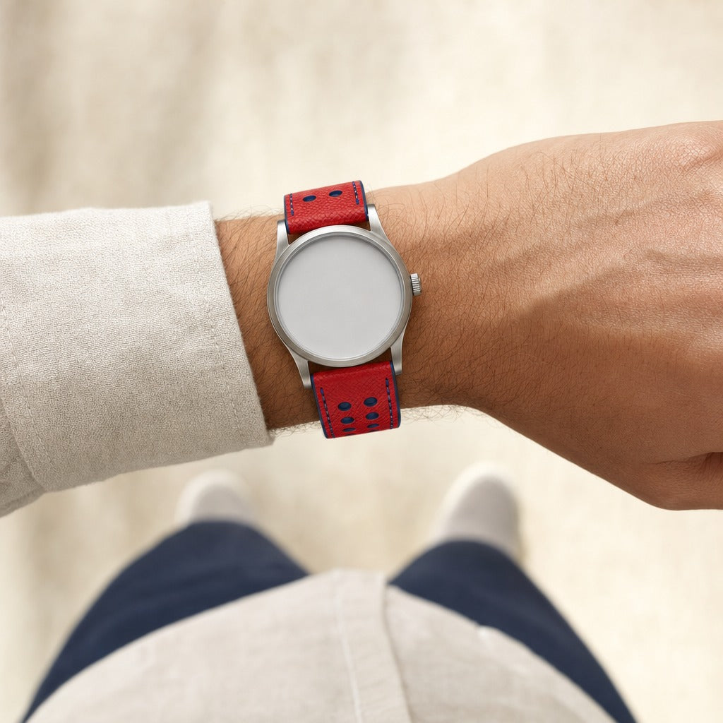 Racing Epsom Leather Watch Strap in Red & Blue · Rally · Handmade in Saigon - Image 2
