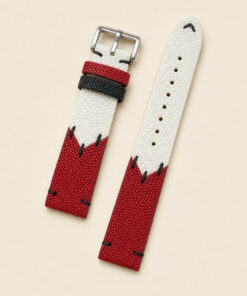 Stingray Leather Watch Strap in Red & White · Handmade in Saigon