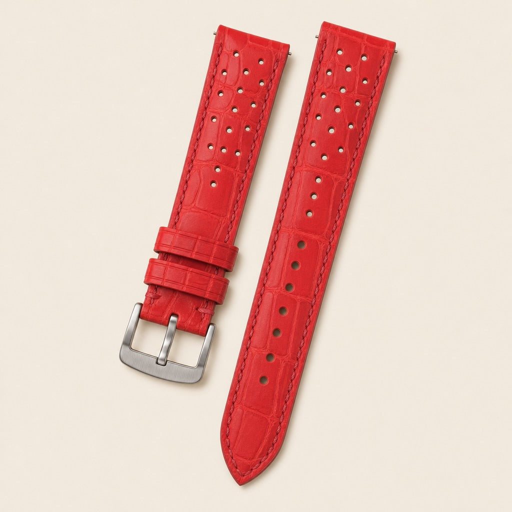Alligator Leather Watch Strap in Red · Rally · Handmade in Saigon