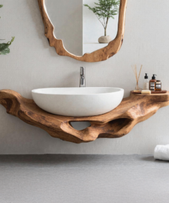 Low-Profile Live Edge Floating Vanity Shelf for Small Bathrooms