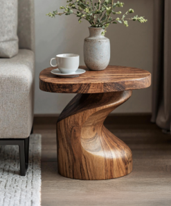 Handcrafted Natural Wood End Table with Oil and Wax Finish