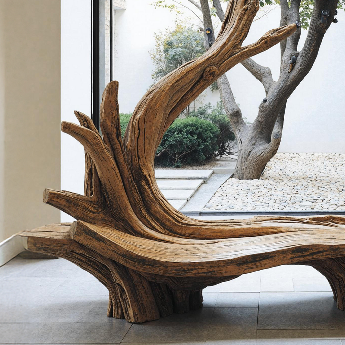 Hand-Sculpted Live Edge Branch Bench for Patio or Entryway - Image 3
