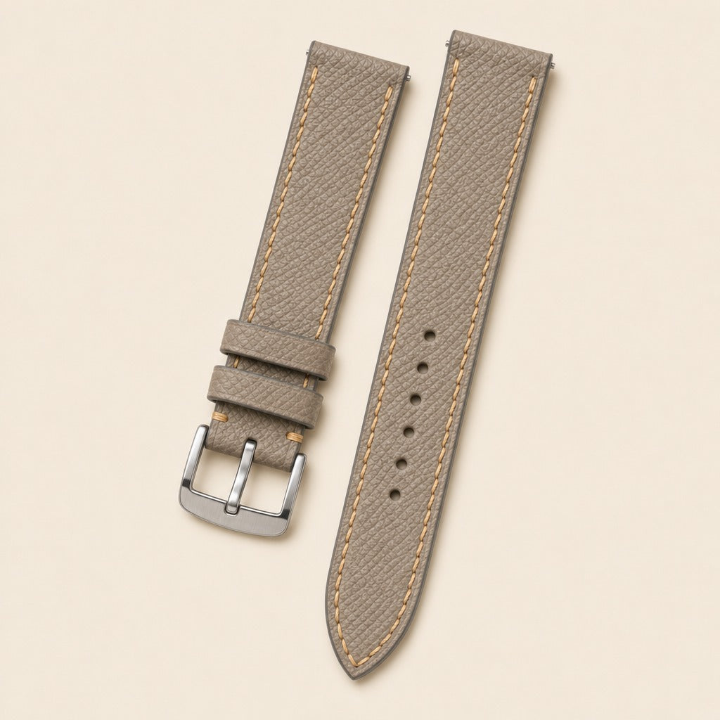 Epsom Leather Watch Strap in Taupe & Gold · Handmade in Saigon