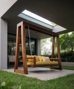 Contemporary Solid Wood A-Frame Outdoor Swing Bench for Patio