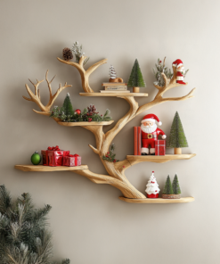 Tree Branch Floating Corner Bookshelf in Handcrafted Wood