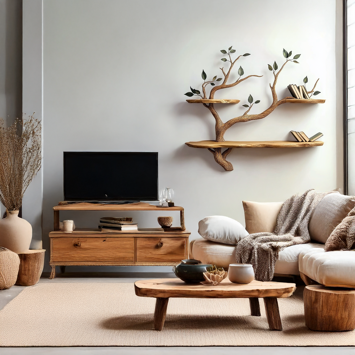 Compact Wood Tree Branch Floating Bookcase for Small Walls - Image 2