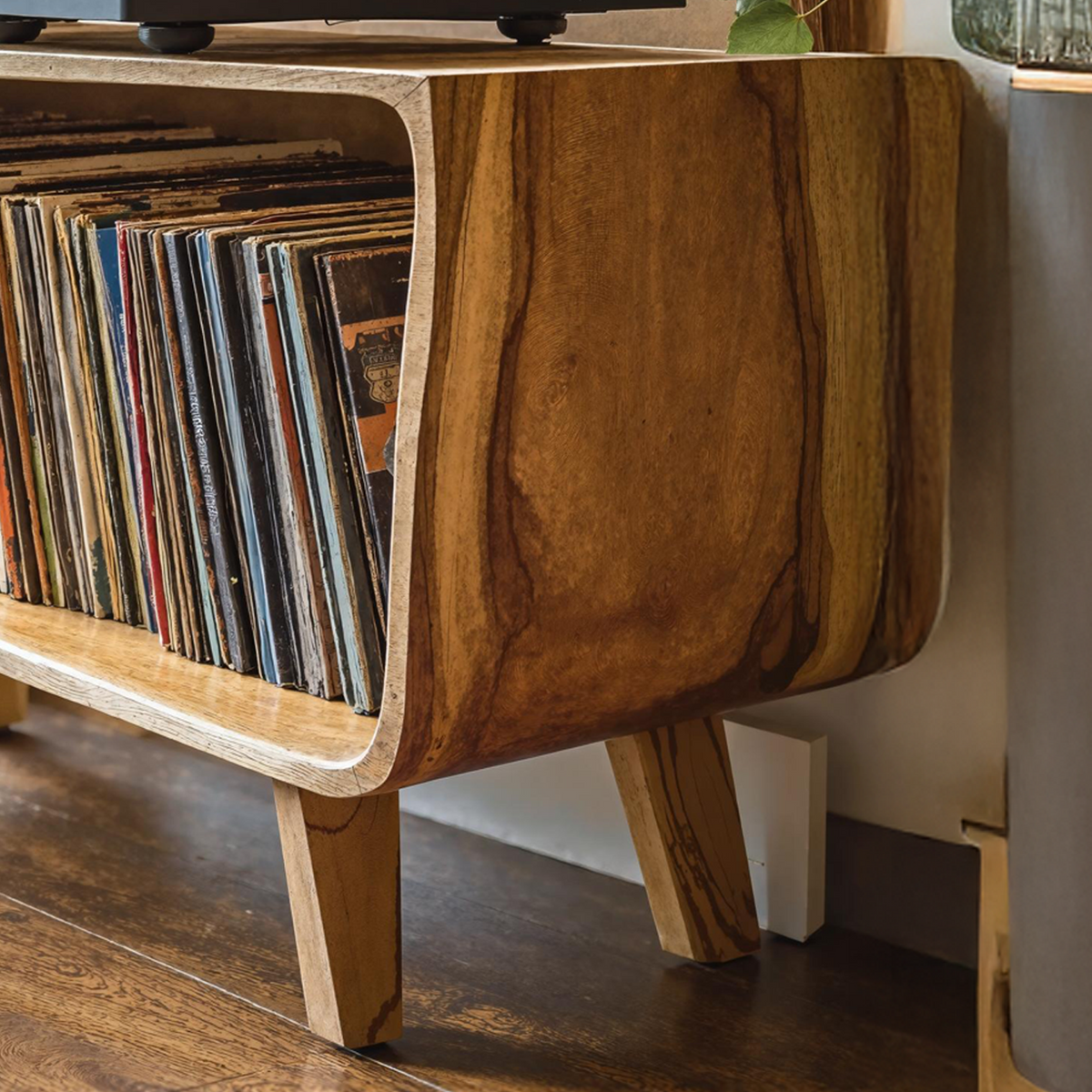 Solid Wood Record Player Stand with Open Vinyl Storage - Image 4