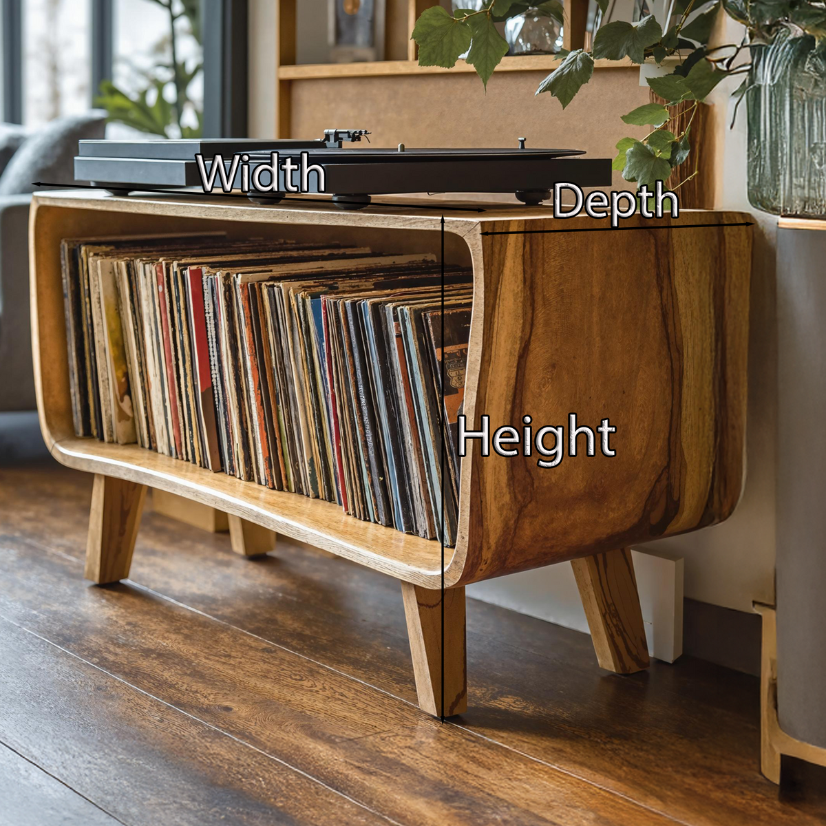 Solid Wood Record Player Stand with Open Vinyl Storage - Image 5
