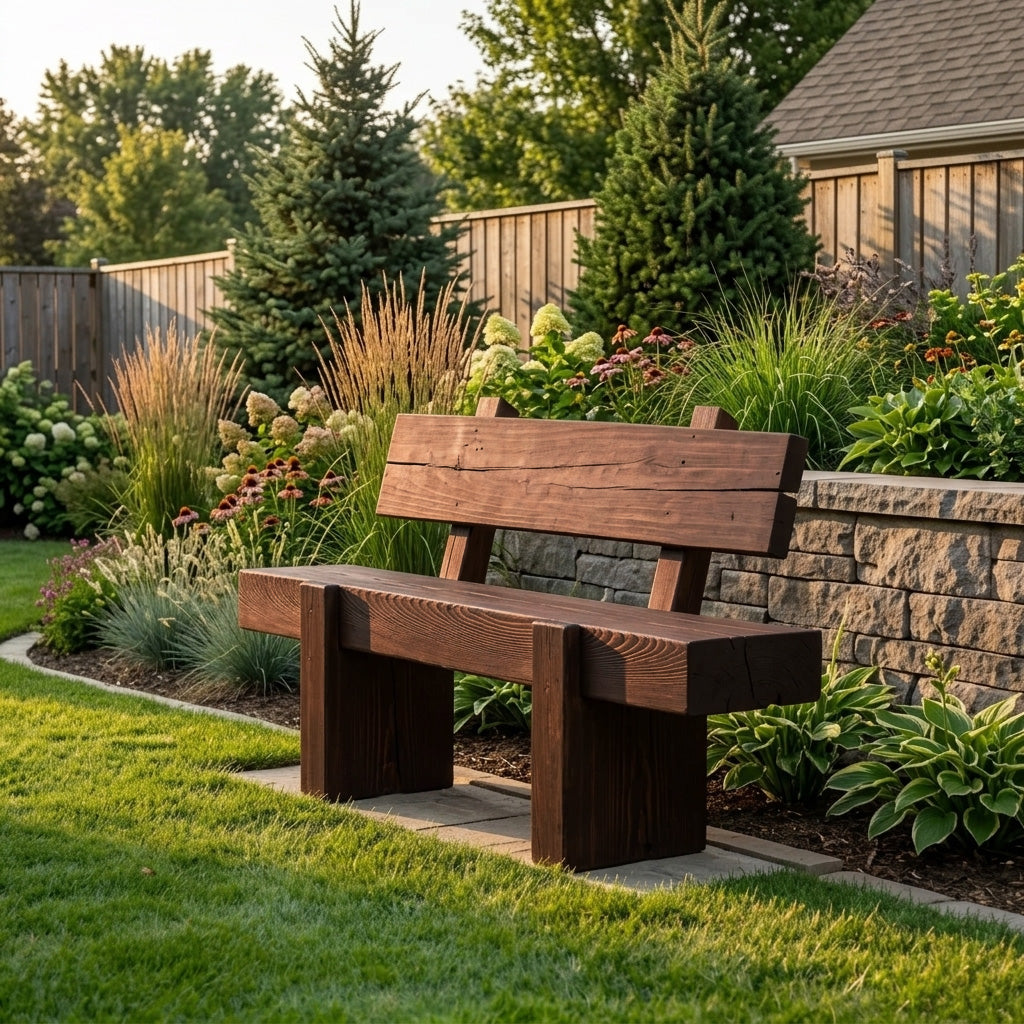 Charred Solid Wood Outdoor Bench with Reclined Backrest - Image 7