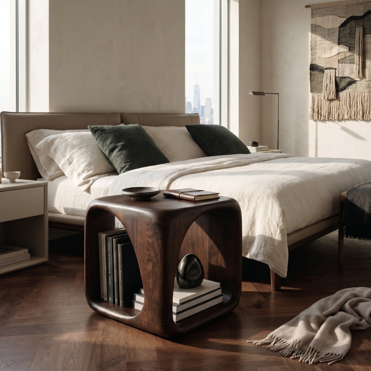 Solid Wood Waterfall Side Table with Open Hollow Center - Image 7
