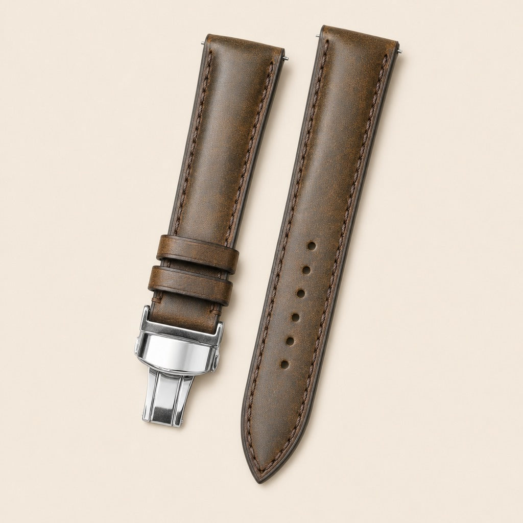 Maya Leather Watch Strap in Waxy Brown · Butterfly Clasp · Handmade in Saigon