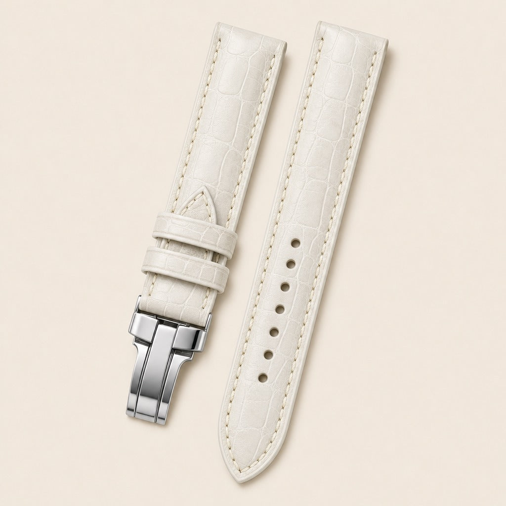 Alligator Leather Watch Strap in White Grey · Handmade in Saigon