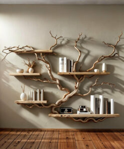 Tree Branch Floating Bookshelf with Driftwood Look, Wall Mounted