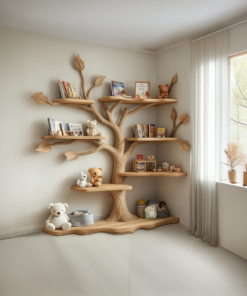 Handmade Natural Wood Tree Bookshelf for Kids and Baby Room