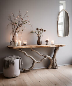 Live Edge Solid Wood Console Side Table with Floating Top