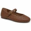 Single women's brown woven vegan leather Mary Jane flat on a white background