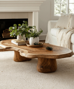 Modern Solid Wood Coffee Table with Natural Oil and Wax Finish