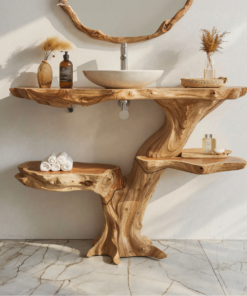 Live Edge Natural Wood Bathroom Vanity Countertop Shelf